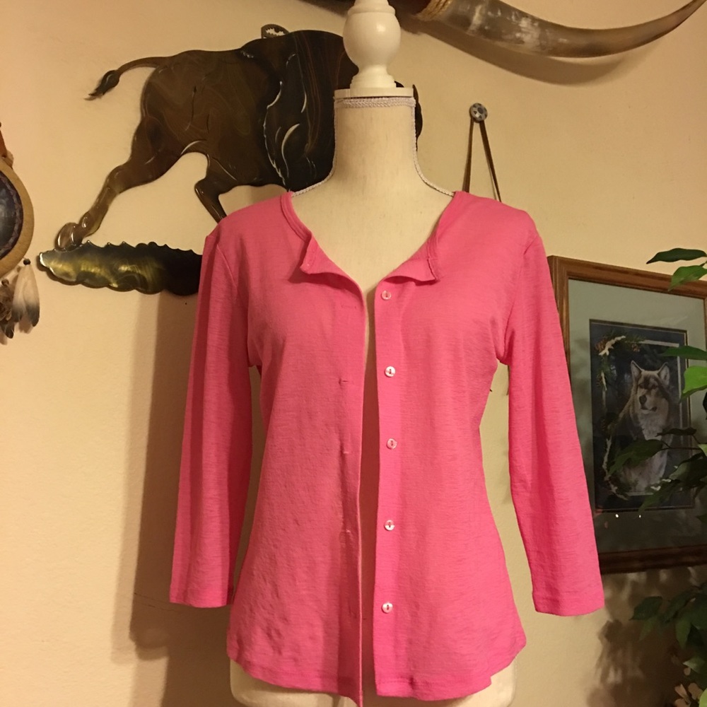 Windsor pink button front top sheer shirt M